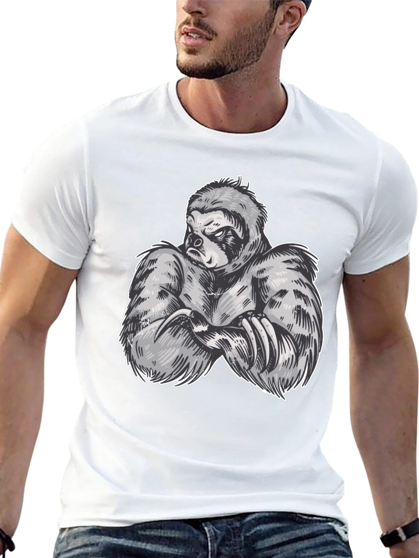 Sloth Muscle Graphic Black T-Shirt
