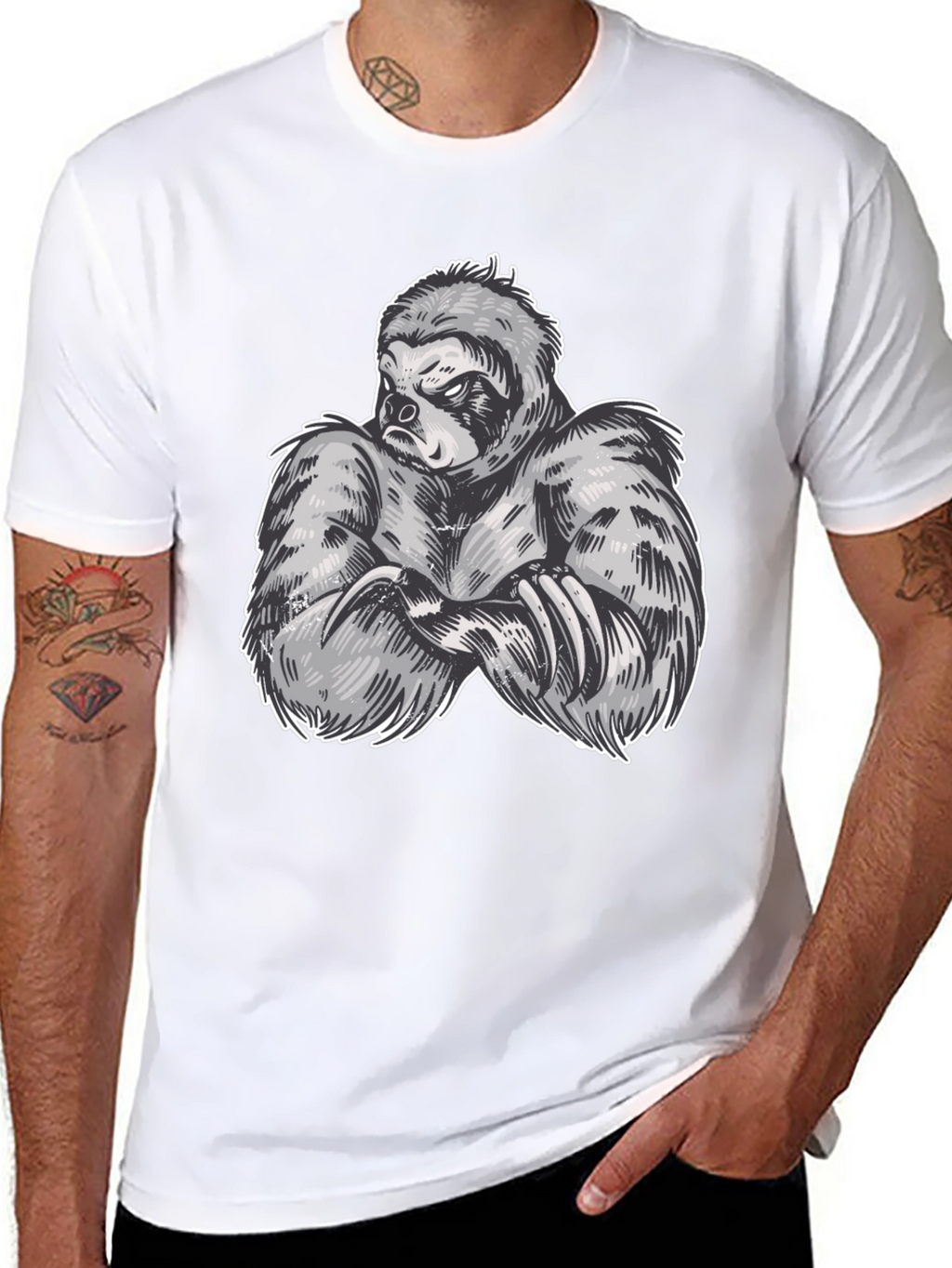 Sloth Muscle Graphic Black T-Shirt