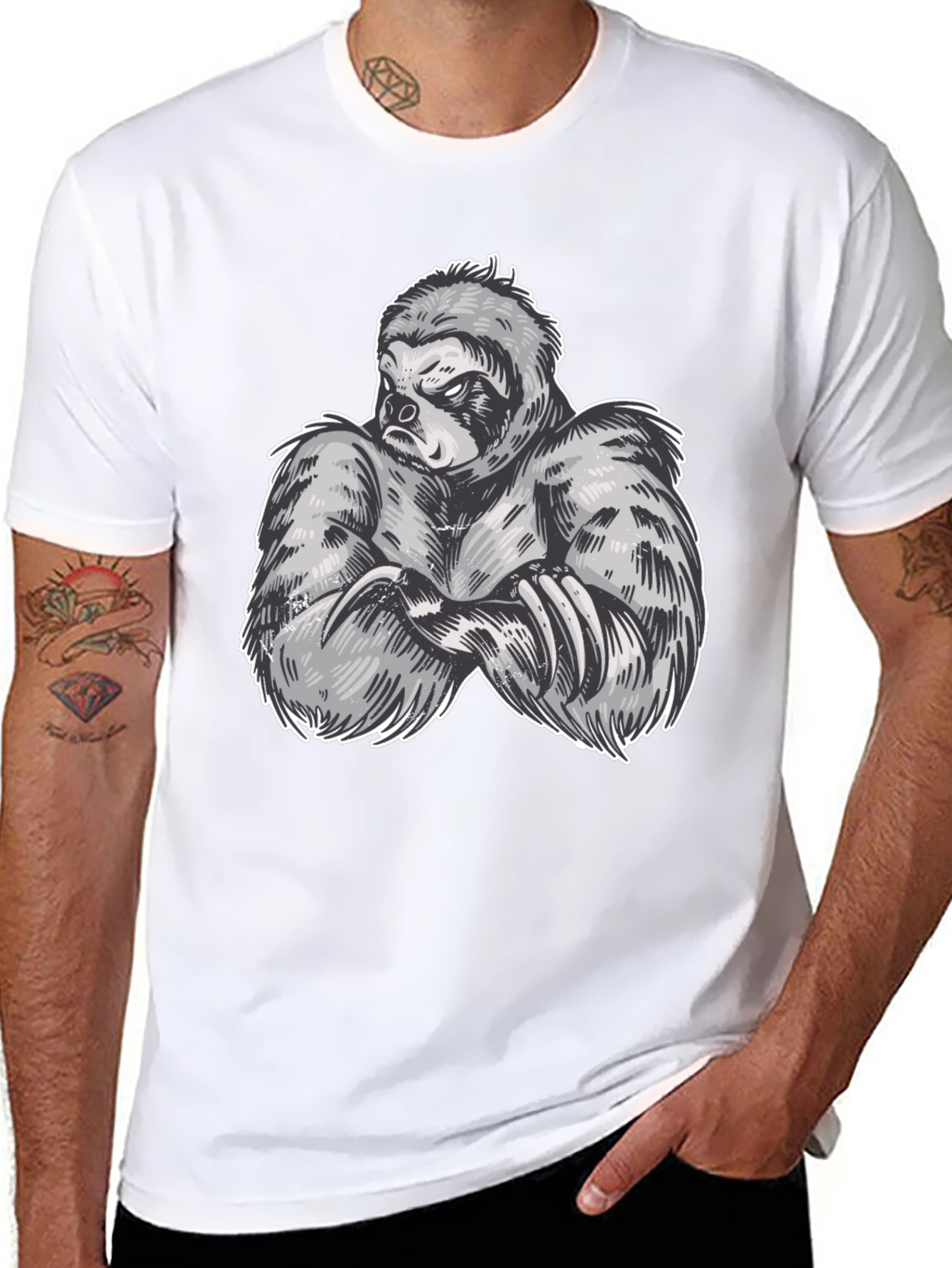 Sloth Muscle Graphic Black T-Shirt