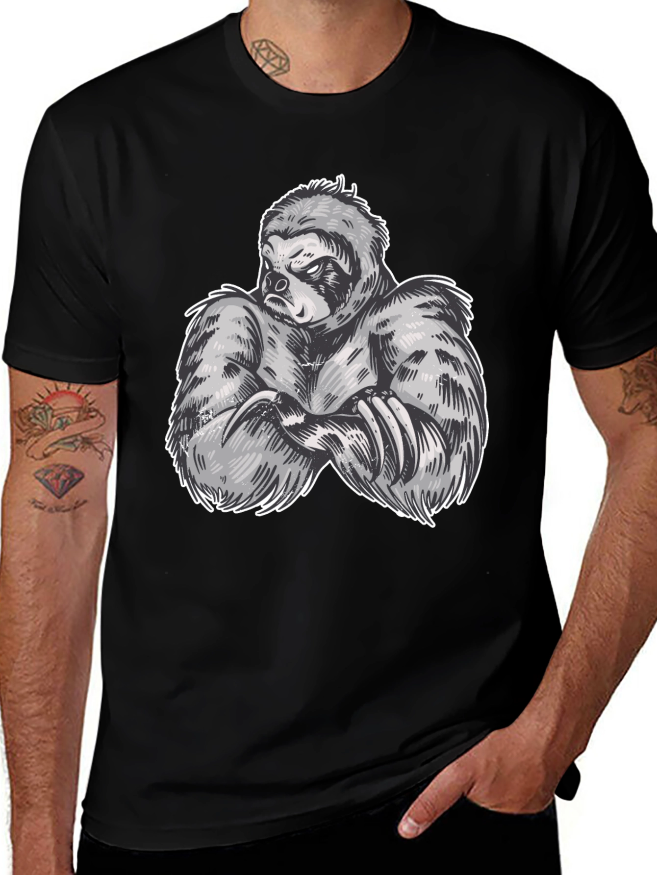 Sloth Muscle Graphic Black T-Shirt