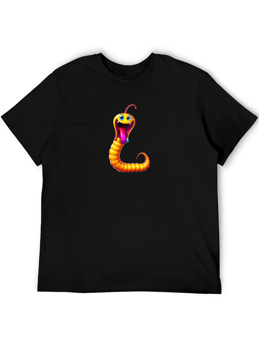 Funny Worm Graphic Tee - Black Cotton T-Shirt