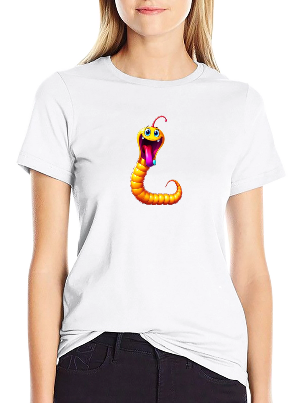 Funny Worm Graphic Tee - Black Cotton T-Shirt