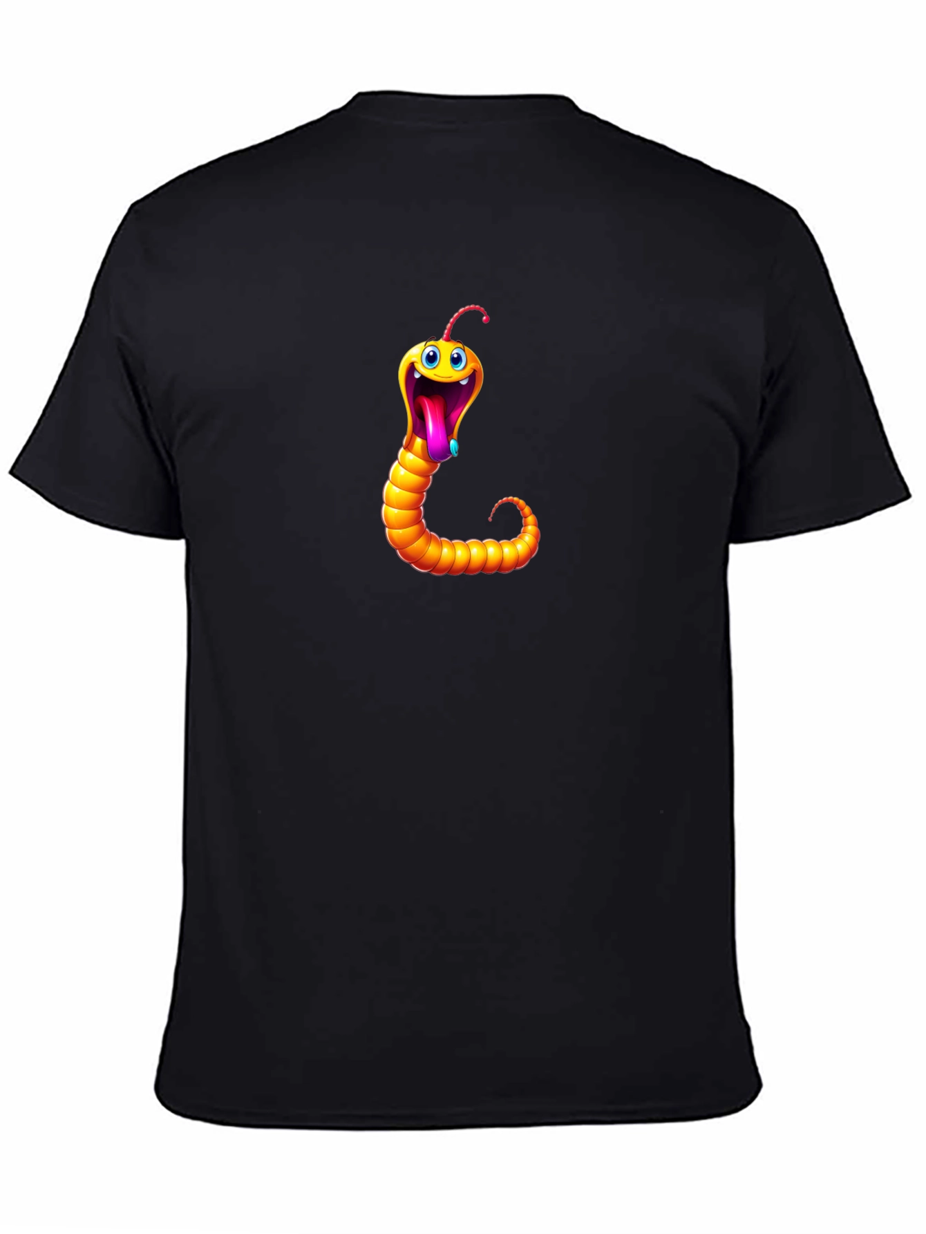 Funny Worm Graphic Tee - Black Cotton T-Shirt