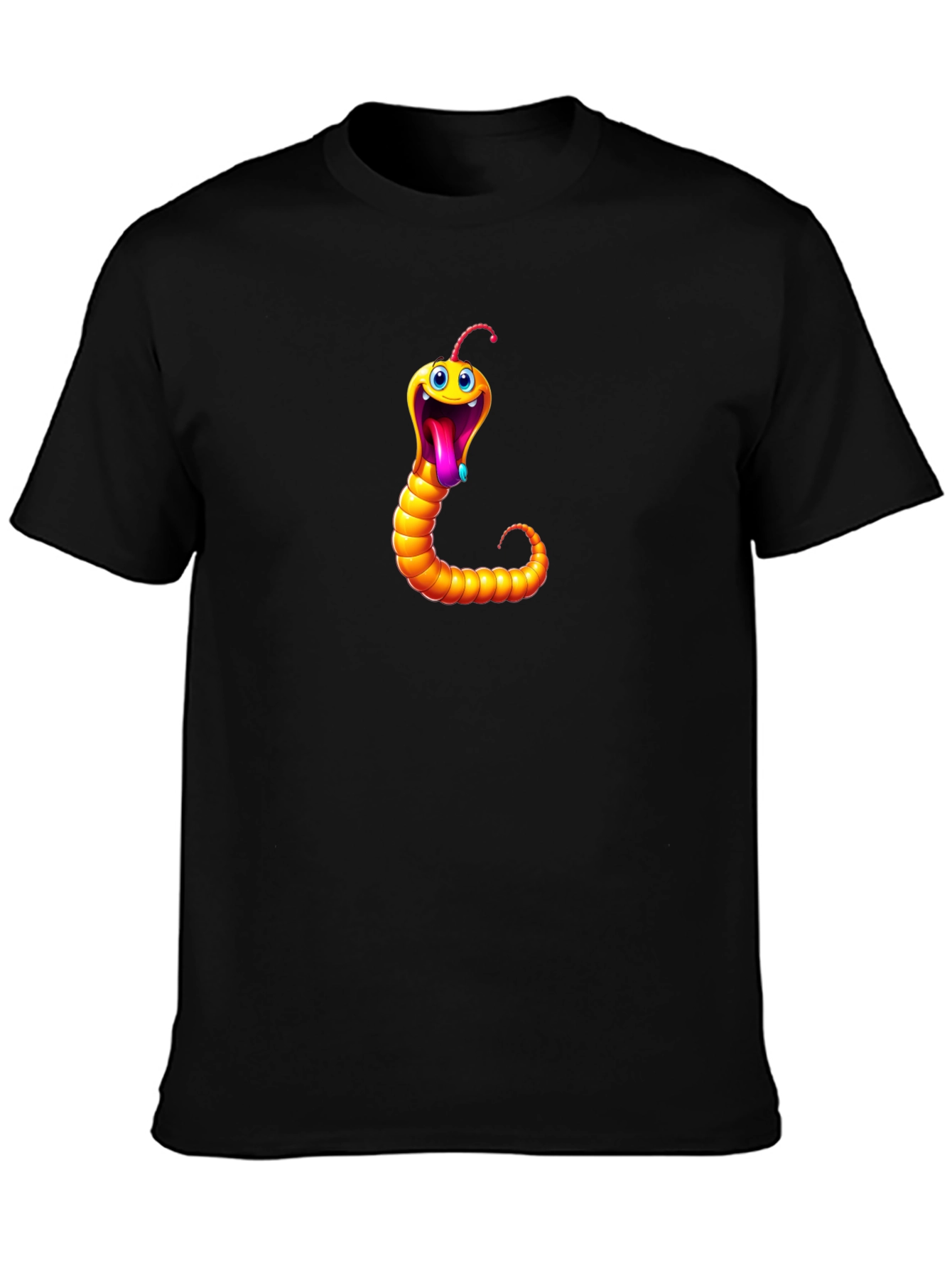 Funny Worm Graphic Tee - Black Cotton T-Shirt