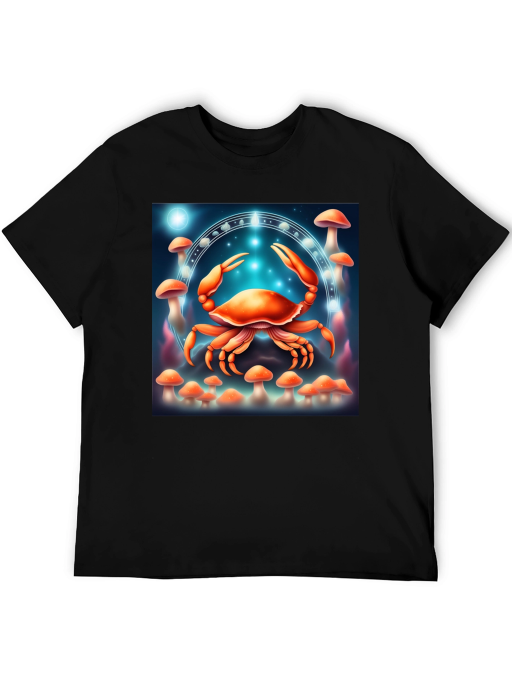 Cancer Zodiac T-Shirt: Crab & Mushroom Design