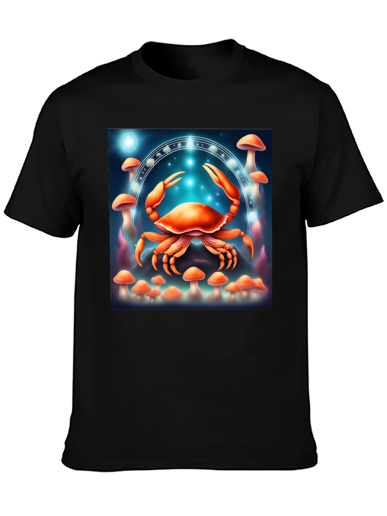 Cancer Zodiac T-Shirt: Crab & Mushroom Design