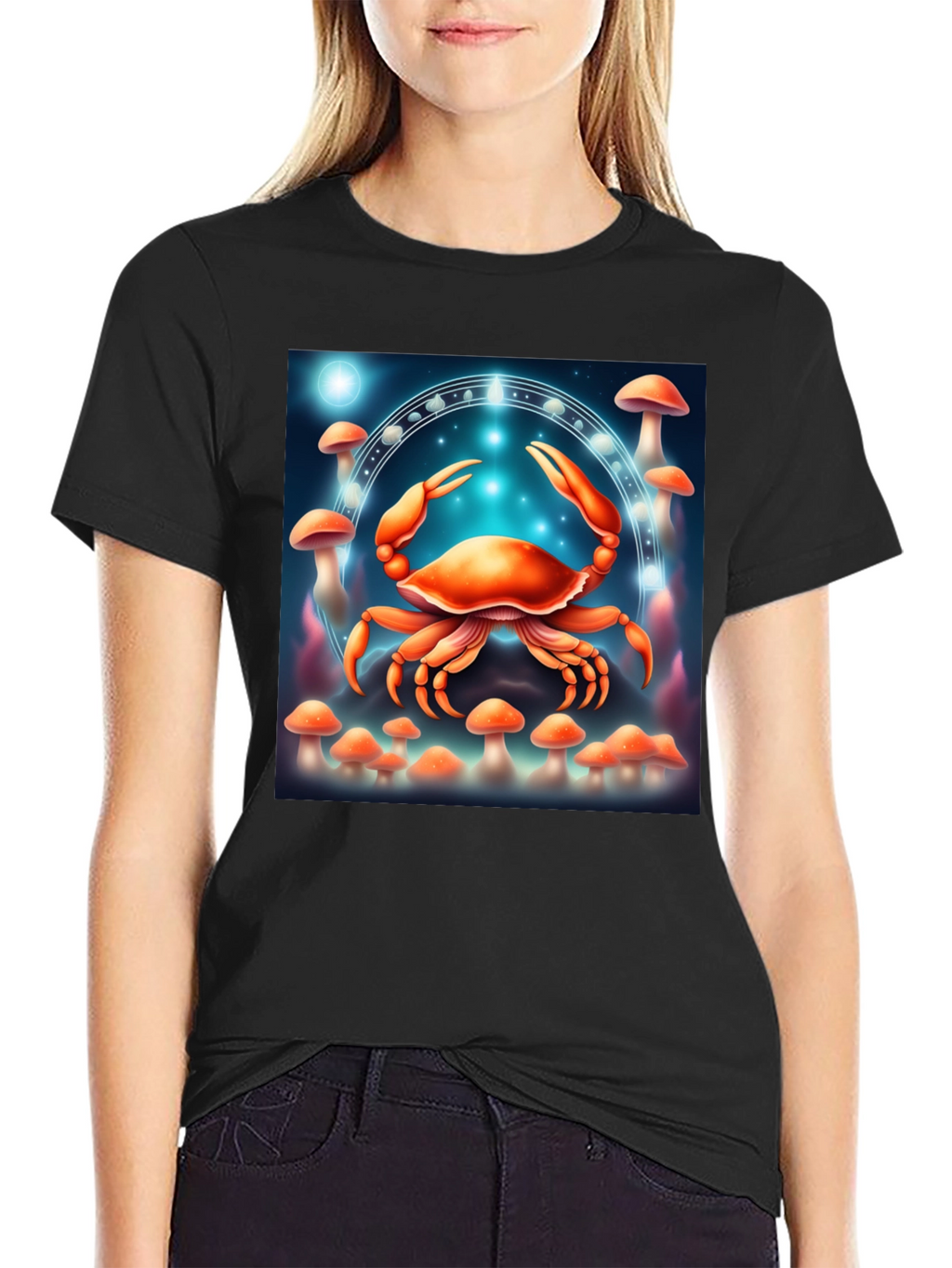 Cancer Zodiac T-Shirt: Crab & Mushroom Design