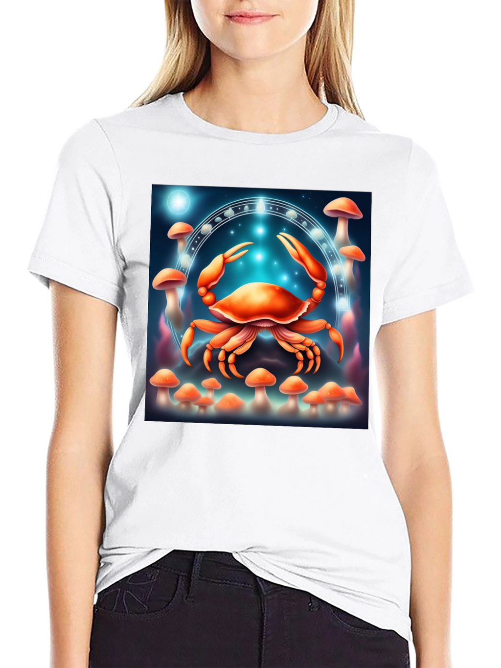 Cancer Zodiac T-Shirt: Crab & Mushroom Design