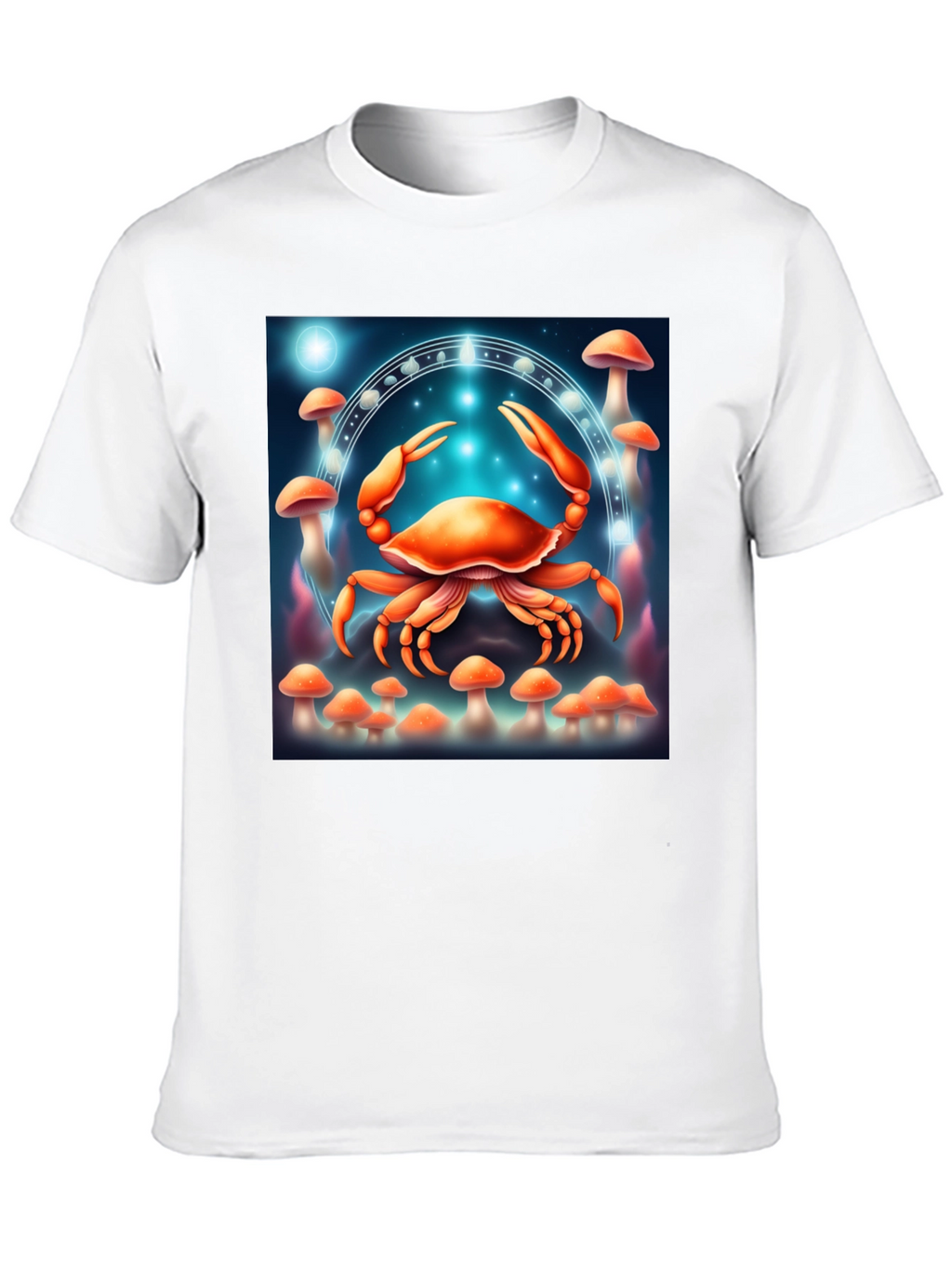 Cancer Zodiac T-Shirt: Crab & Mushroom Design