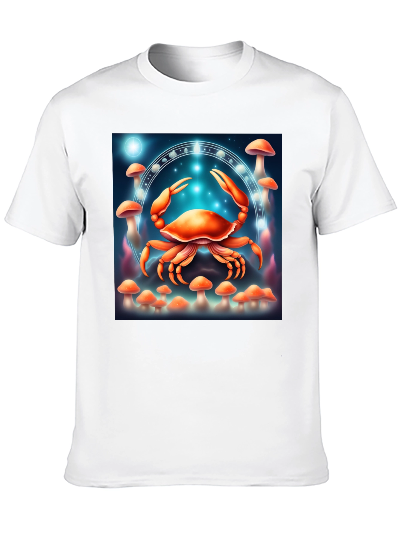 Cancer Zodiac T-Shirt: Crab & Mushroom Design