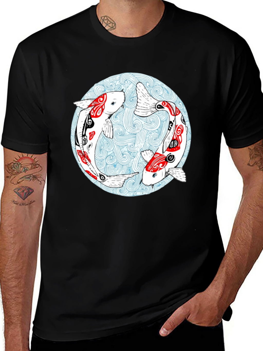 Koi Fish Graphic T-Shirt - Yin Yang Design