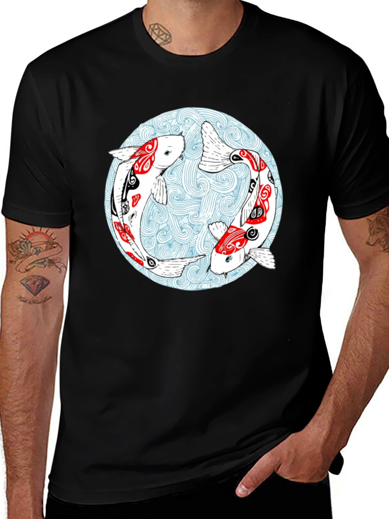 Koi Fish Graphic T-Shirt - Yin Yang Design