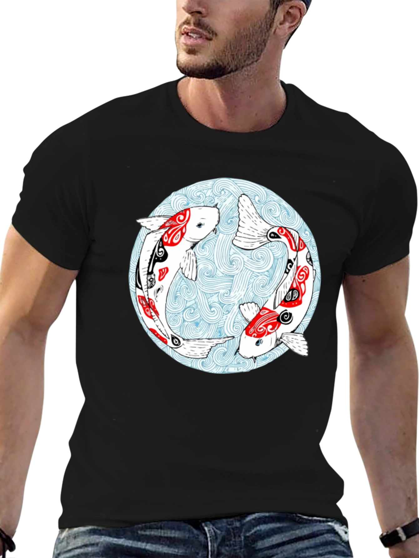 Koi Fish Graphic T-Shirt - Yin Yang Design