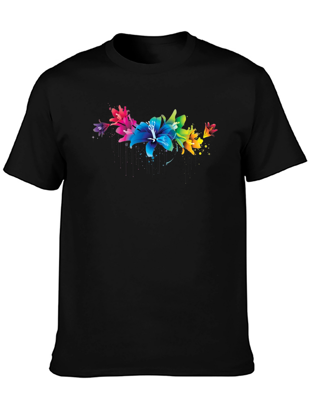 Rainbow Lily Graphic Print Black T-Shirt