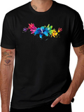 Rainbow Lily Graphic Print Black T-Shirt