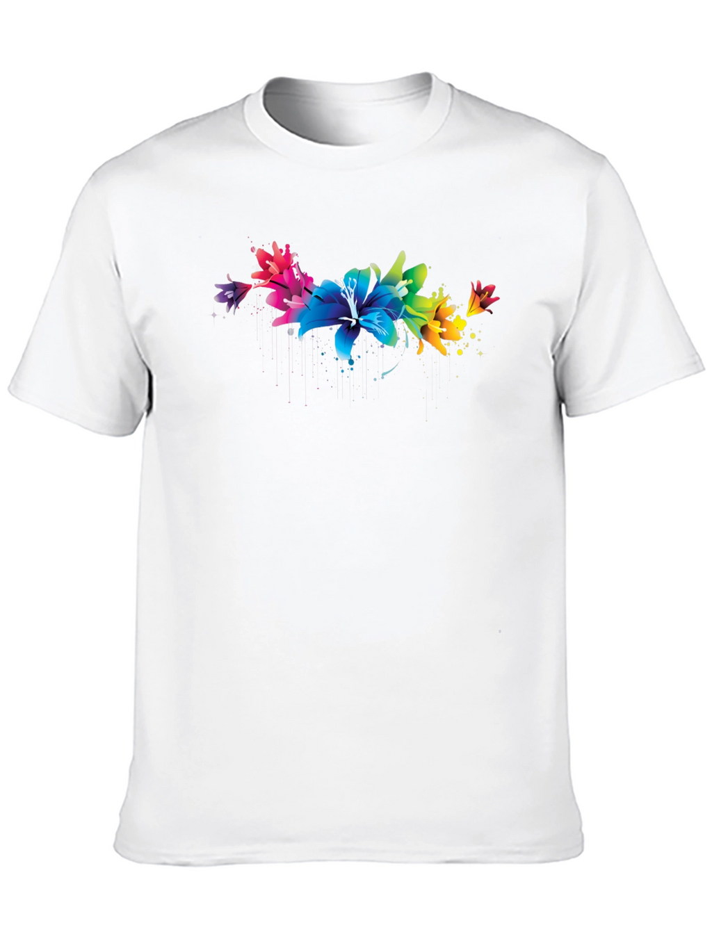 Rainbow Lily Graphic Print Black T-Shirt