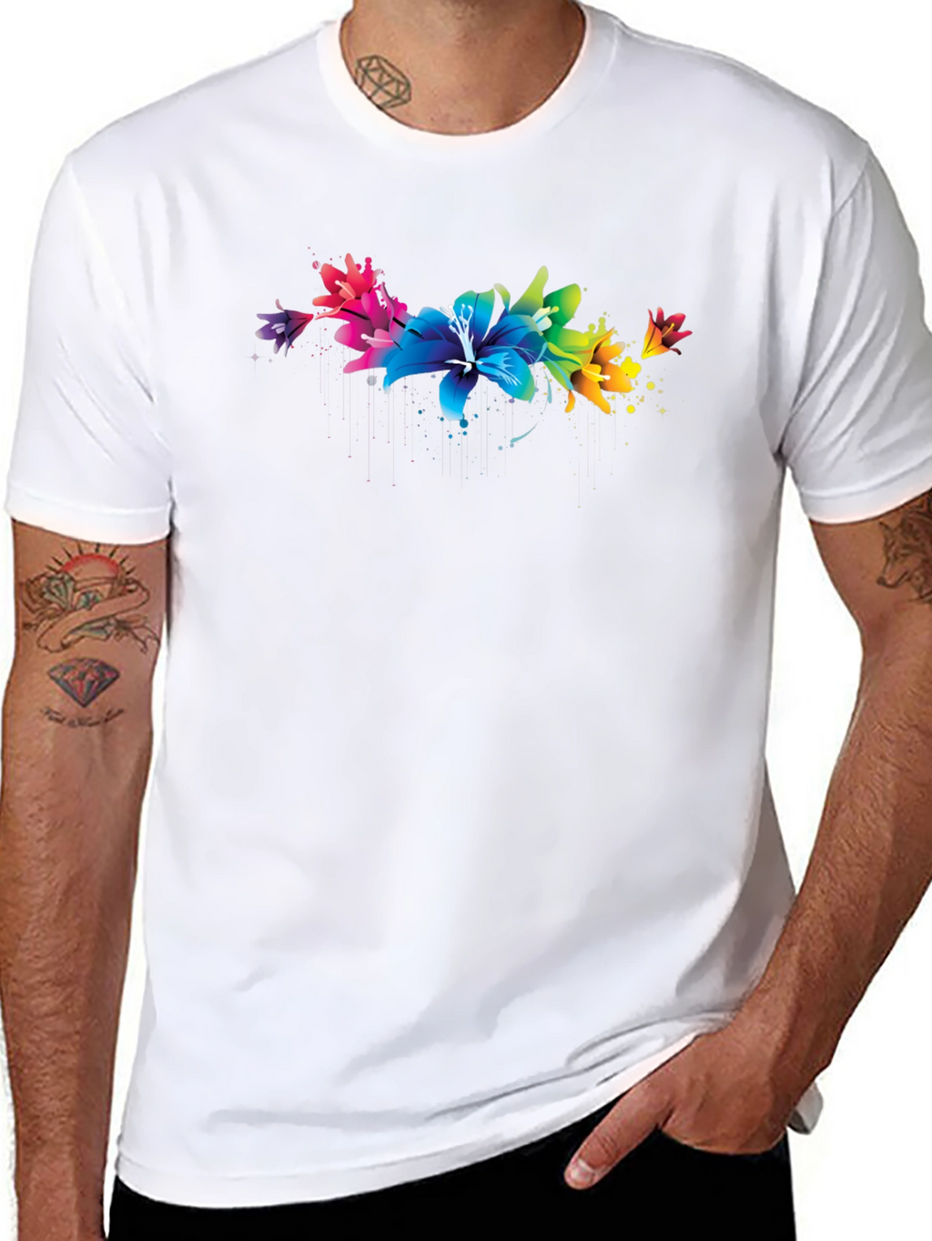 Rainbow Lily Graphic Print Black T-Shirt