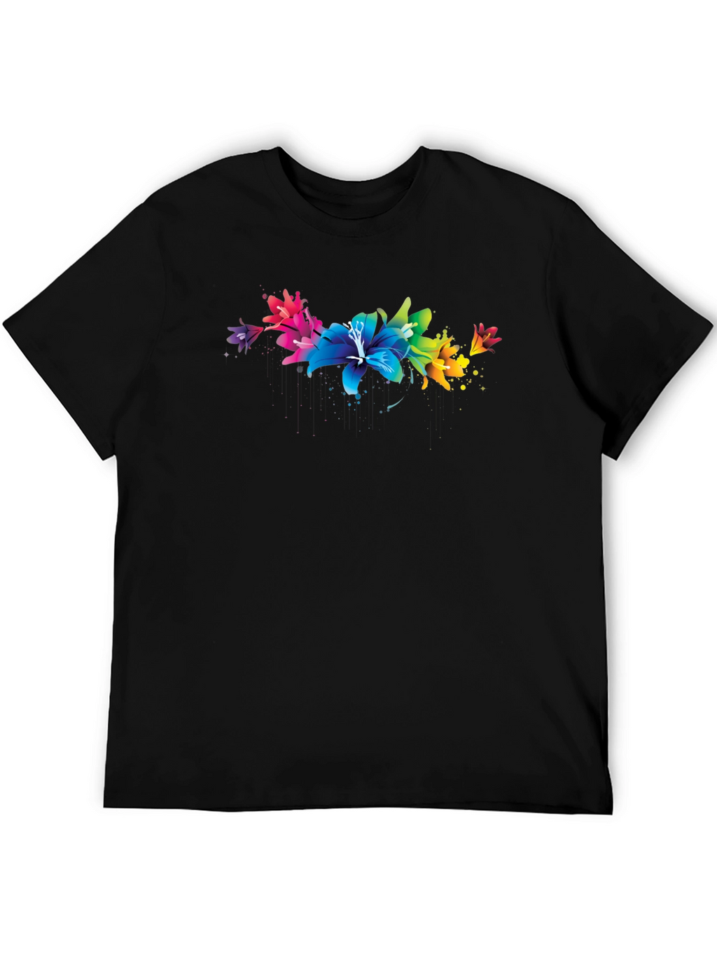 Rainbow Lily Graphic Print Black T-Shirt