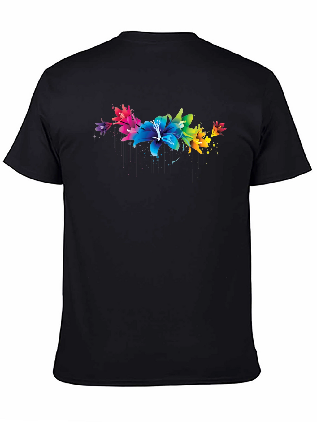 Rainbow Lily Graphic Print Black T-Shirt