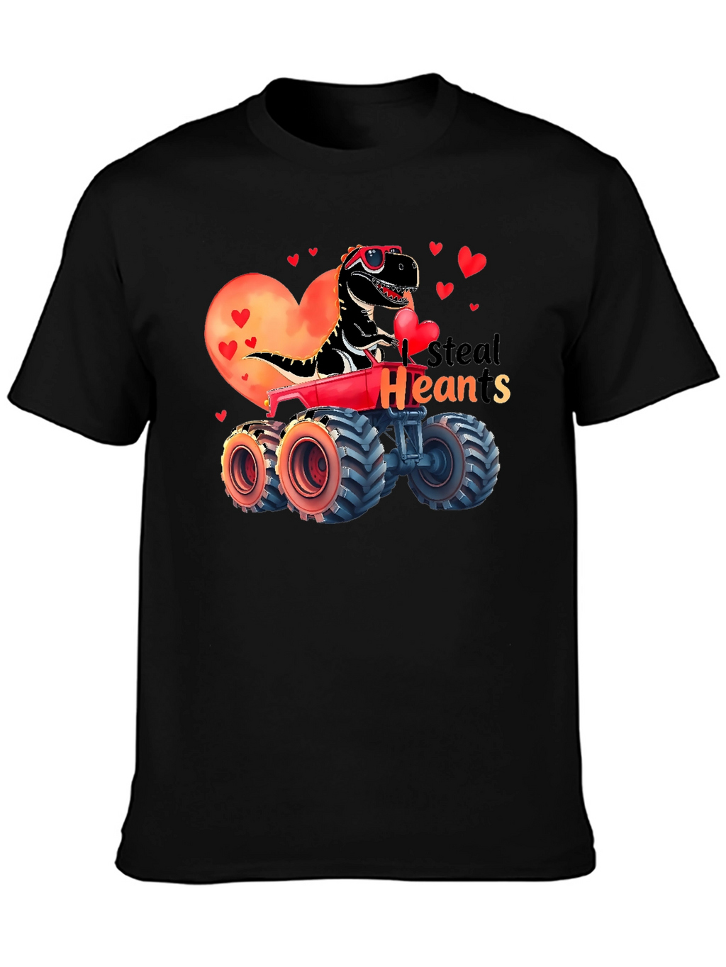 Steal Hearts Valentine Dinosaur Monster Truck T-Shirt