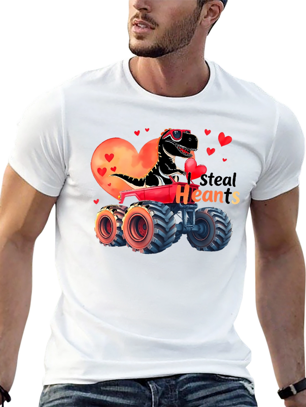 Steal Hearts Valentine Dinosaur Monster Truck T-Shirt