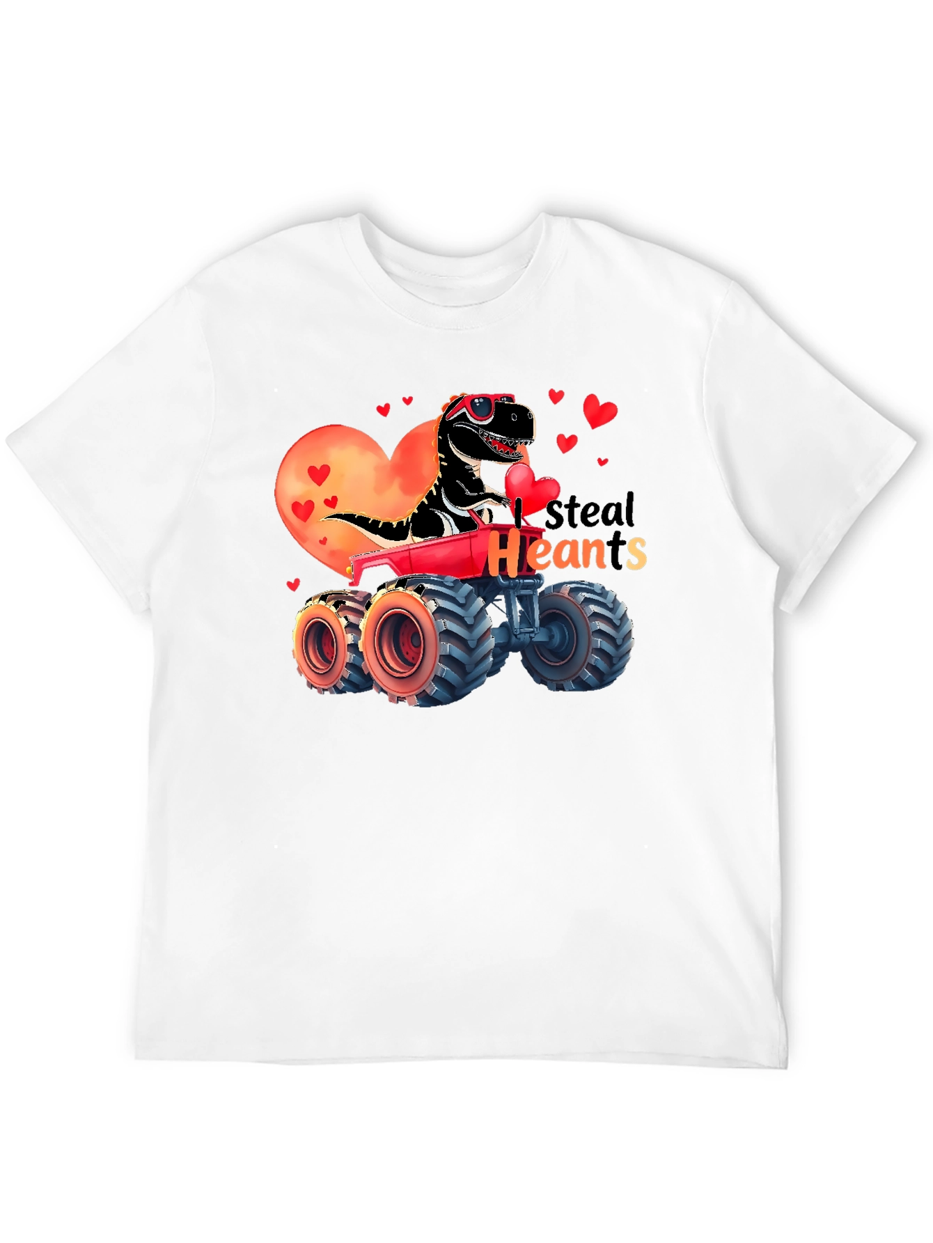 Steal Hearts Valentine Dinosaur Monster Truck T-Shirt