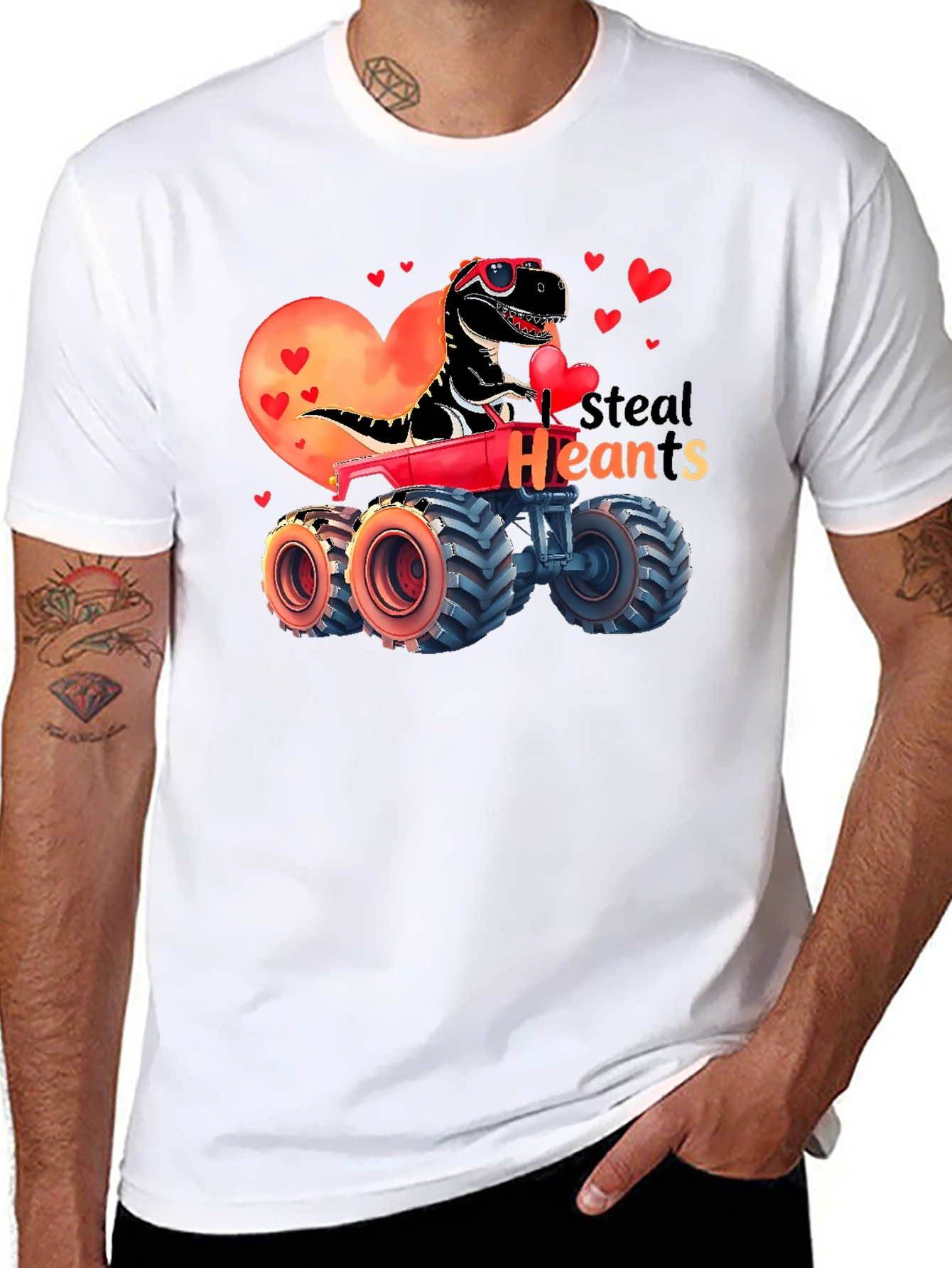 Steal Hearts Valentine Dinosaur Monster Truck T-Shirt