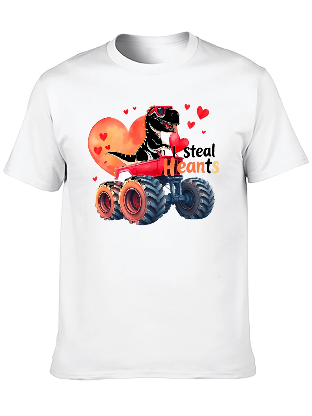 Steal Hearts Valentine Dinosaur Monster Truck T-Shirt