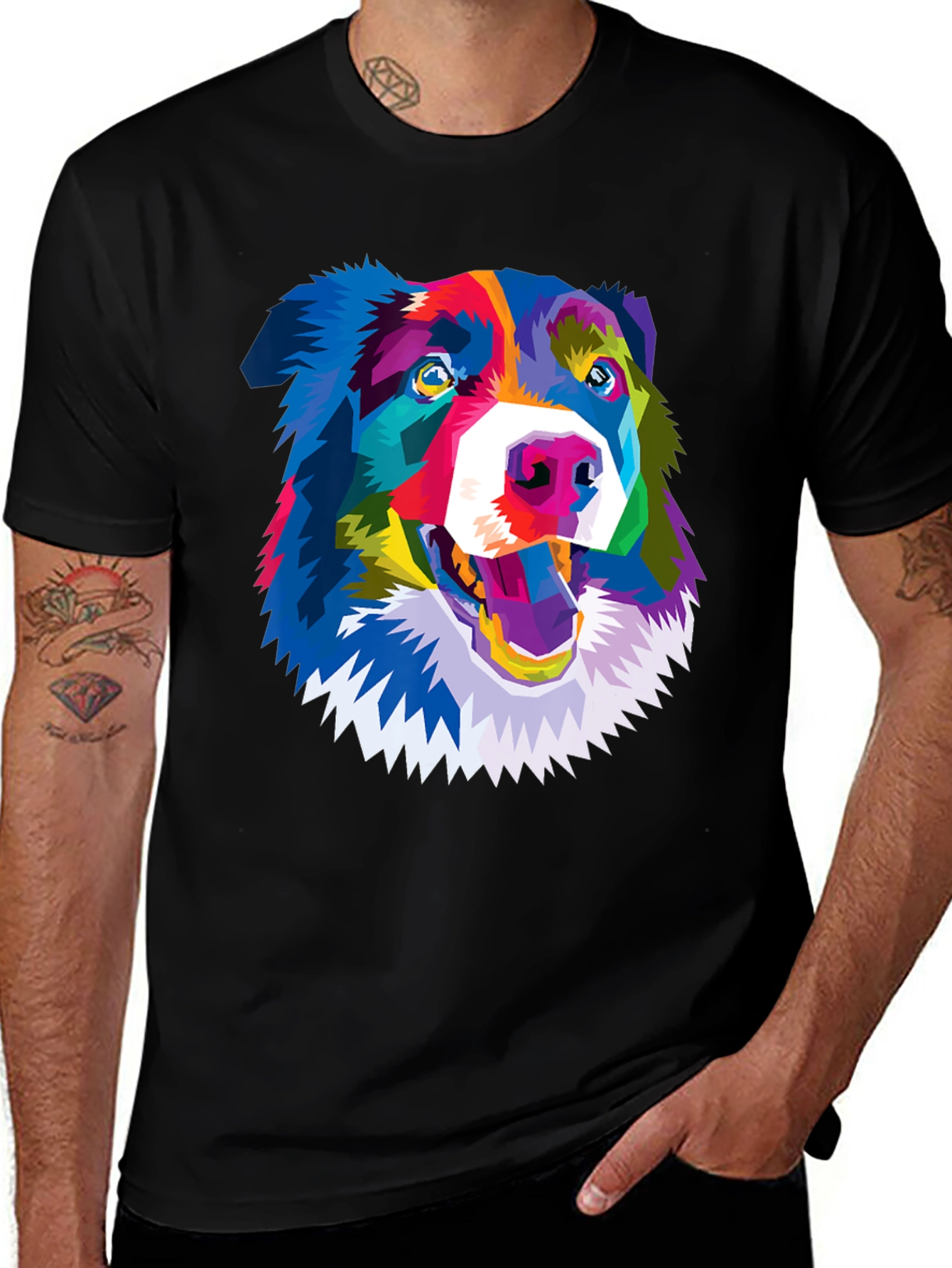 Colorful Dog Graphic T-Shirt - Fun Artistic Design