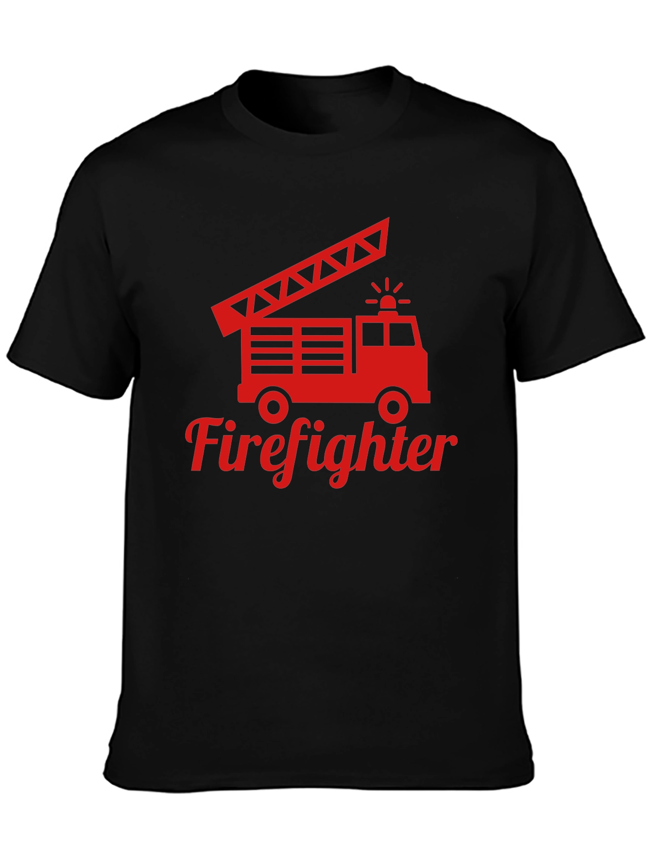 Firefighter Truck Graphic Tee - Red Print on Black