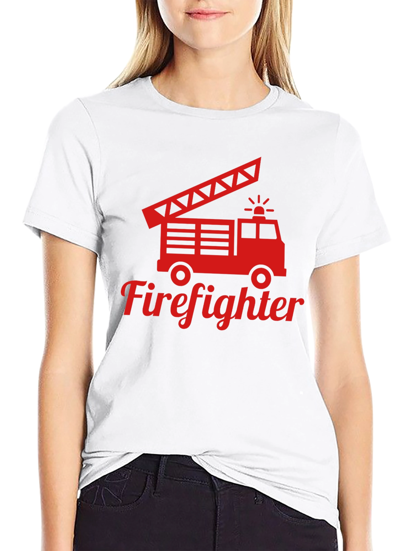 Firefighter Truck Graphic Tee - Red Print on Black
