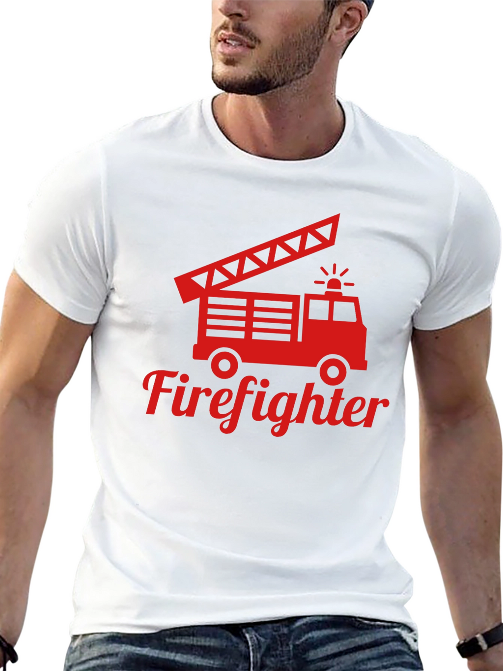 Firefighter Truck Graphic Tee - Red Print on Black