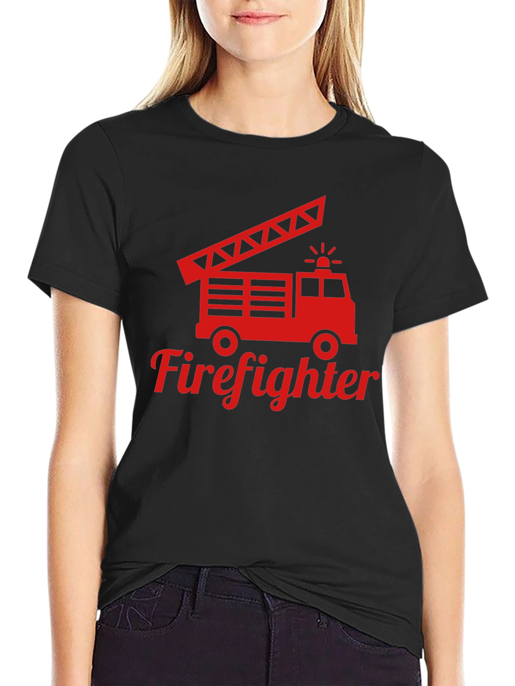 Firefighter Truck Graphic Tee - Red Print on Black
