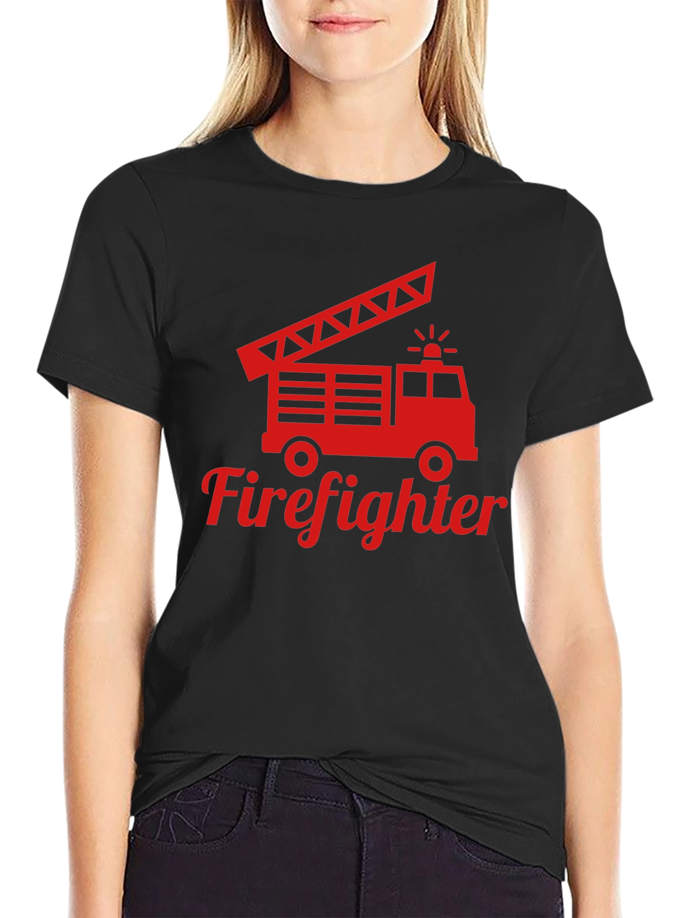 Firefighter Truck Graphic Tee - Red Print on Black