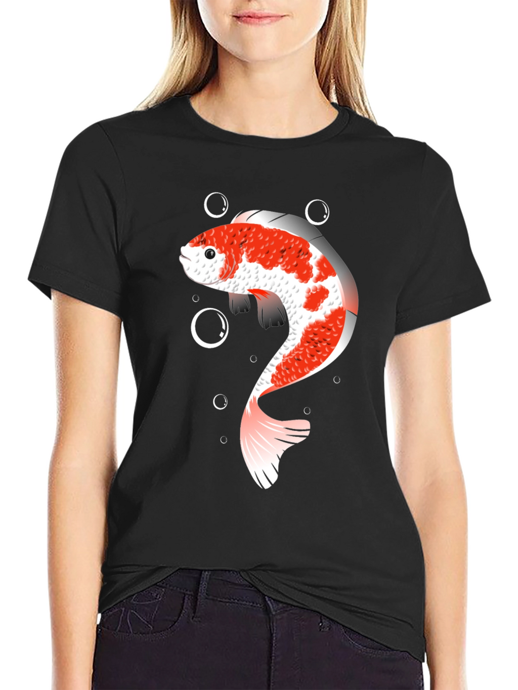 Koi Fish Graphic T-Shirt - Black Cotton Blend