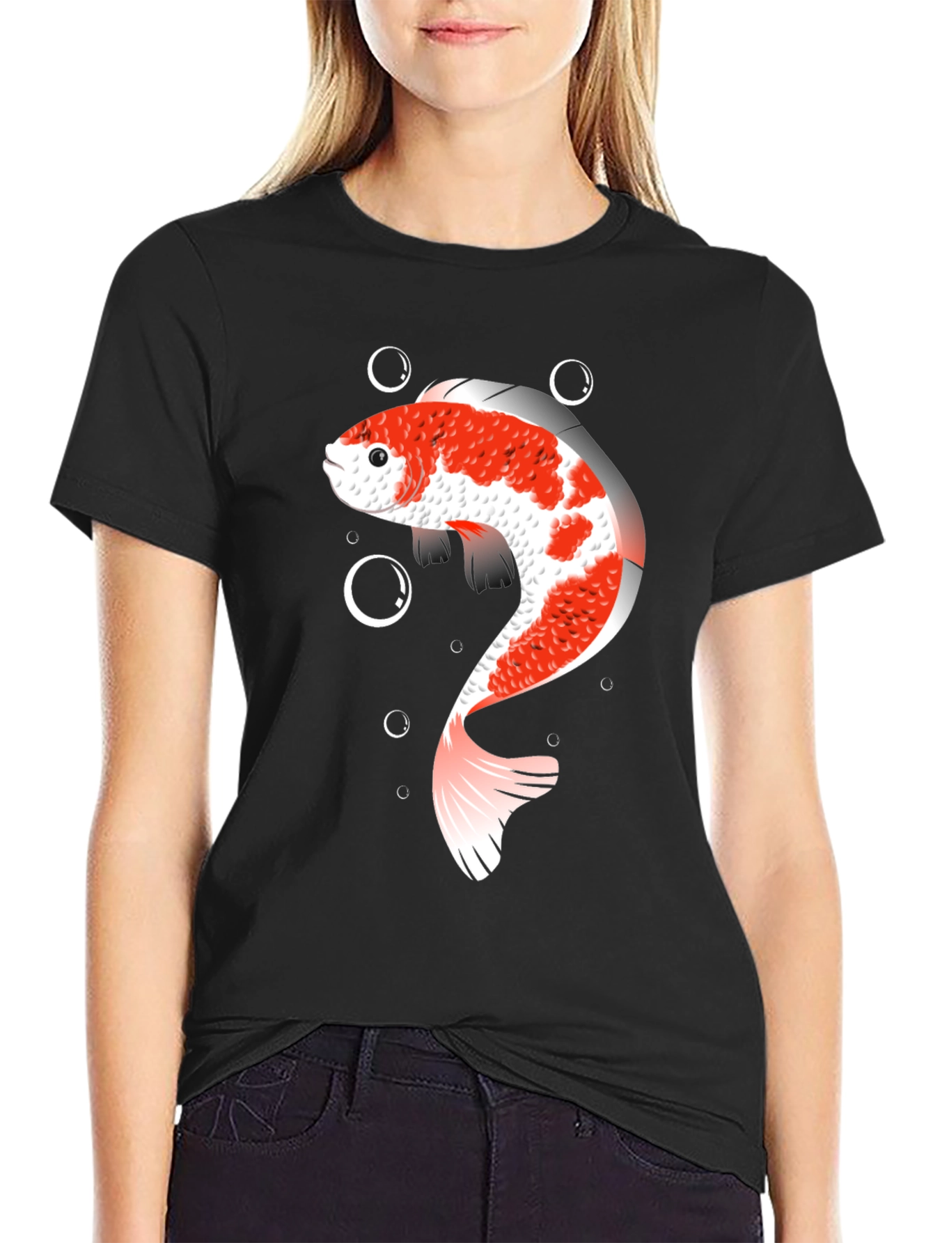 Koi Fish Graphic T-Shirt - Black Cotton Blend
