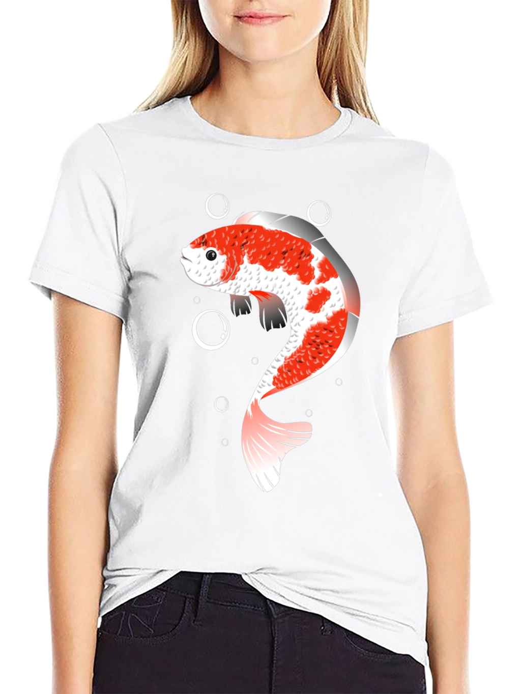 Koi Fish Graphic T-Shirt - Black Cotton Blend
