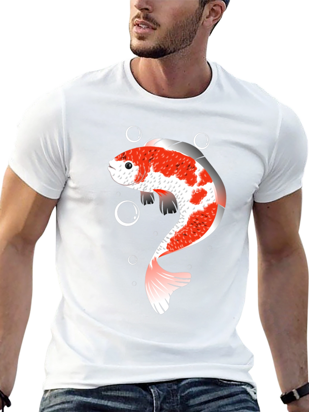 Koi Fish Graphic T-Shirt - Black Cotton Blend