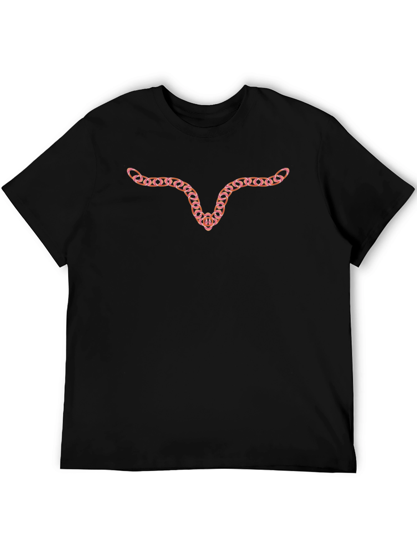Mens Black T-Shirt with Steer Head Chain Design