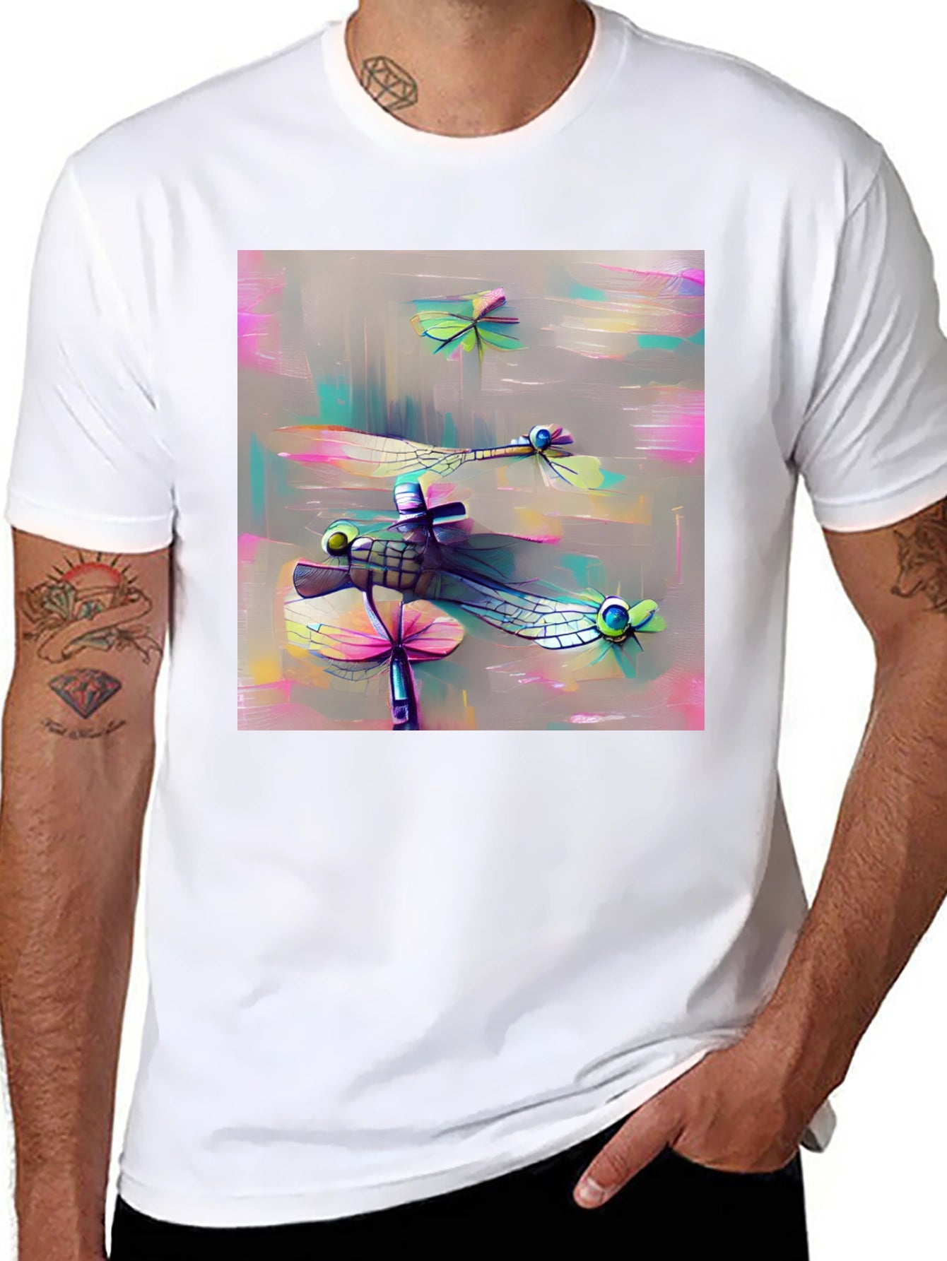 Dragonfly Art Graphic Tee - Black Casual T-Shirt