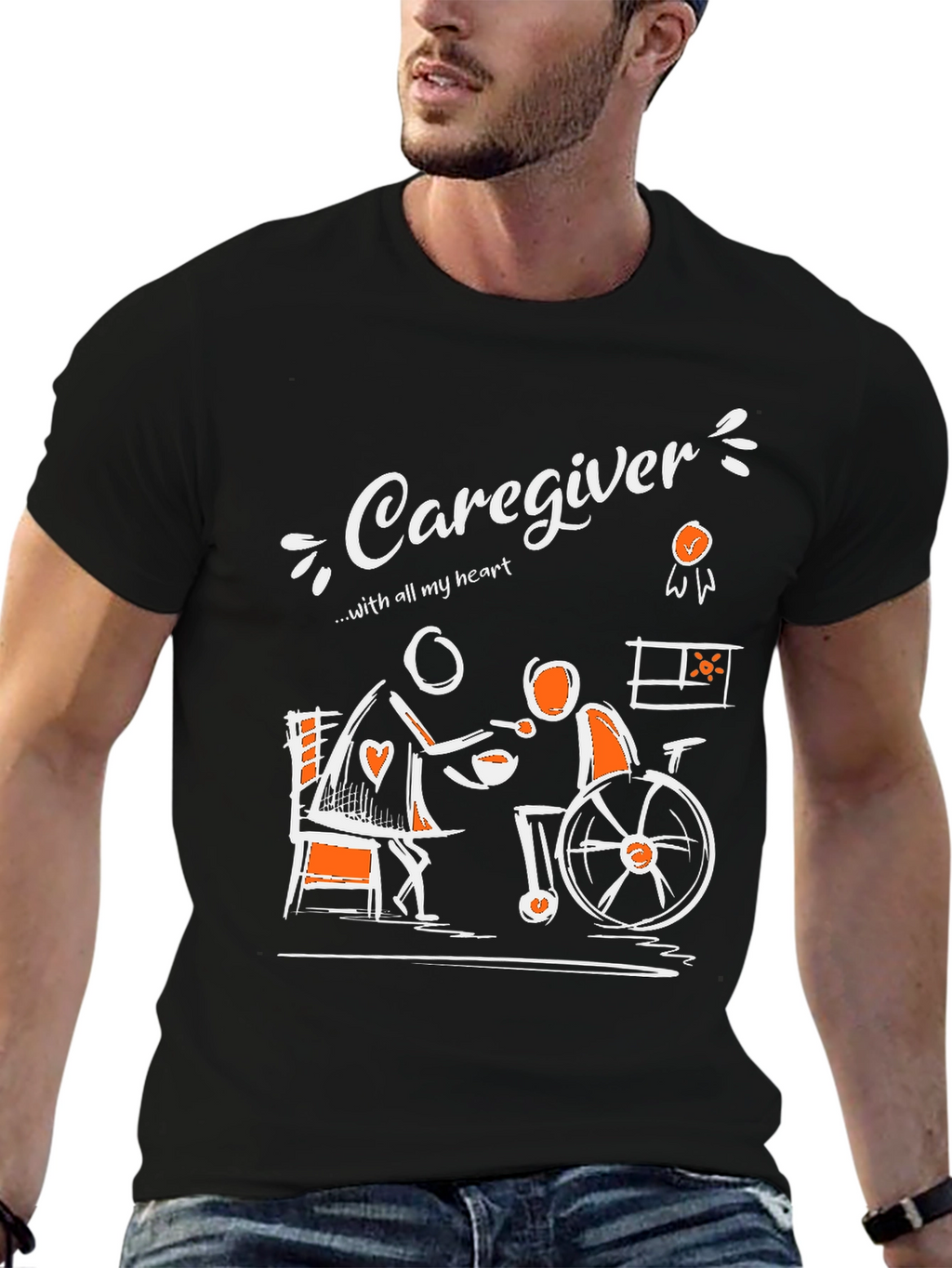 Caregiver T-Shirt - With All My Heart Graphic Tee