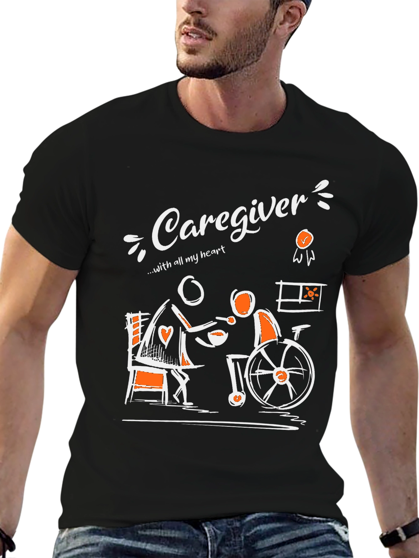 Caregiver T-Shirt - With All My Heart Graphic Tee
