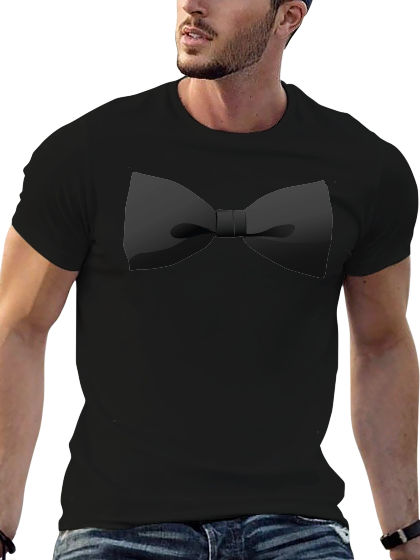 Black Bow Tie Graphic Tee - Stylish Casual Wear