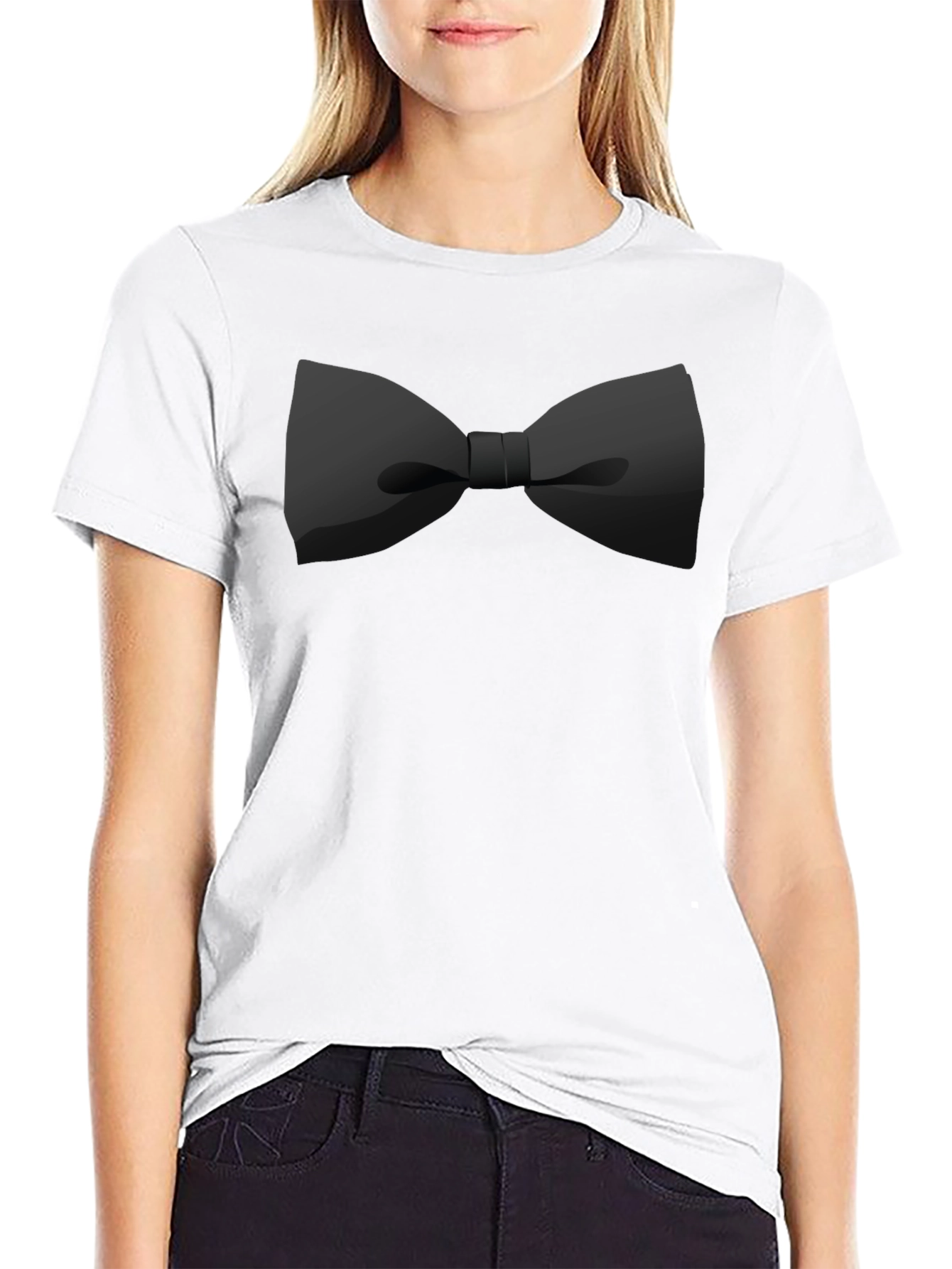 Black Bow Tie Graphic Tee - Stylish Casual Wear