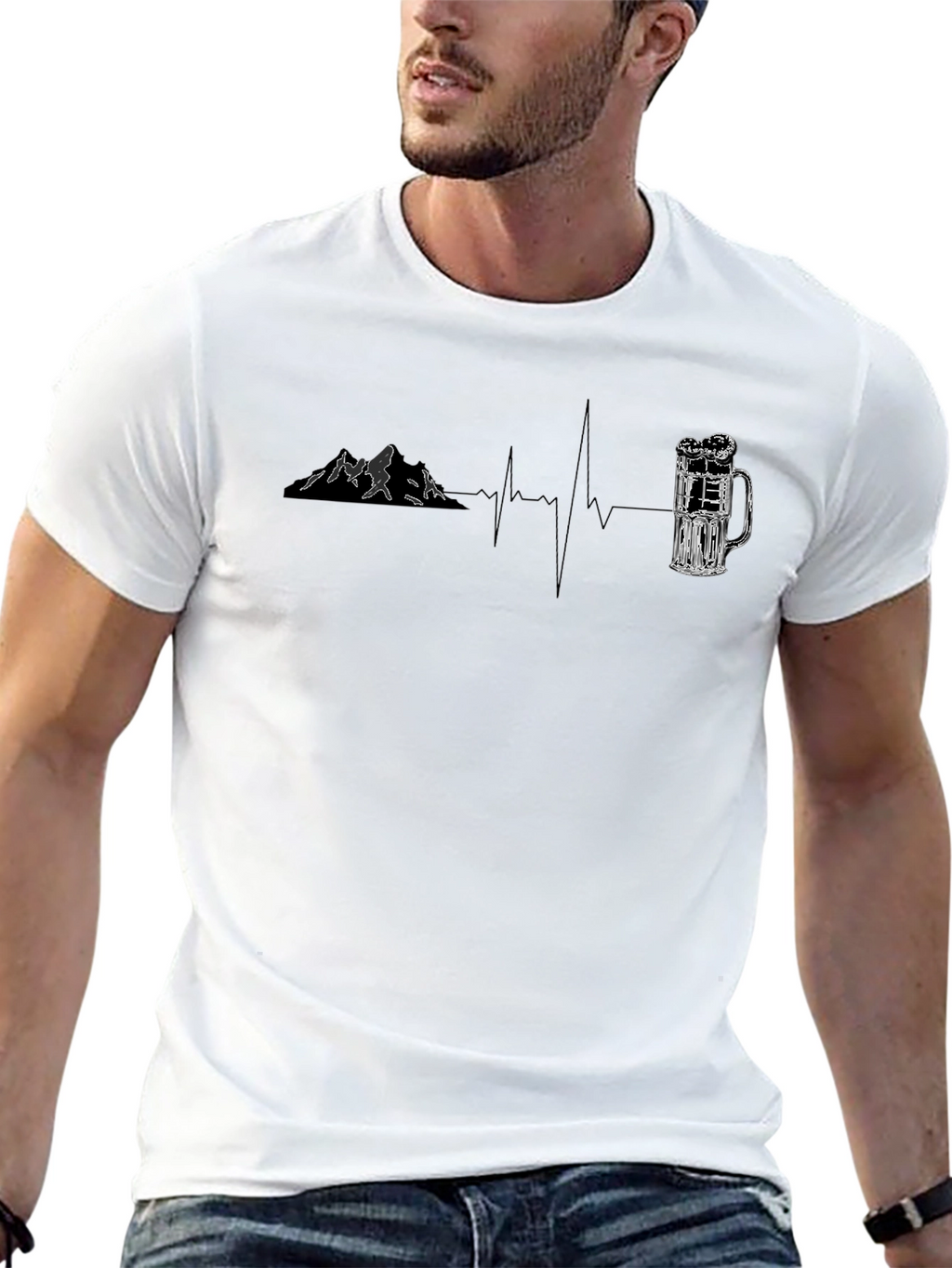 Mountain & Beer Lovers Heartbeat T-Shirt