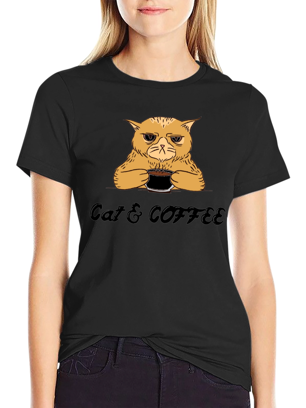 Cat & Coffee Graphic T-Shirt - Funny Novelty Tee