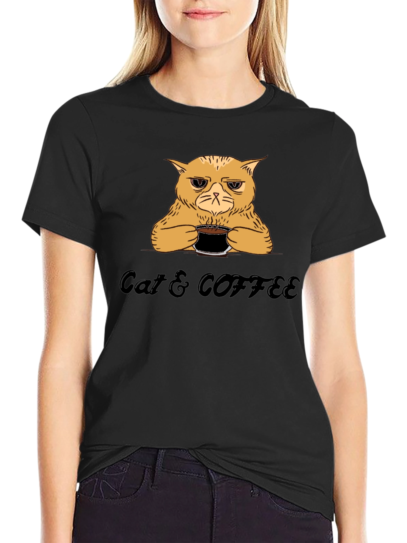 Cat & Coffee Graphic T-Shirt - Funny Novelty Tee