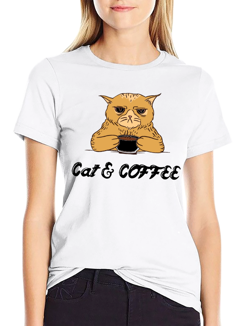 Cat & Coffee Graphic T-Shirt - Funny Novelty Tee