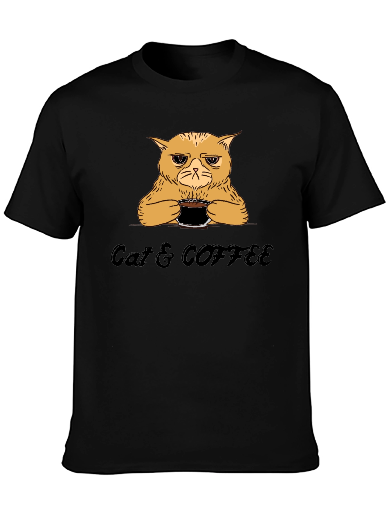 Cat & Coffee Graphic T-Shirt - Funny Novelty Tee