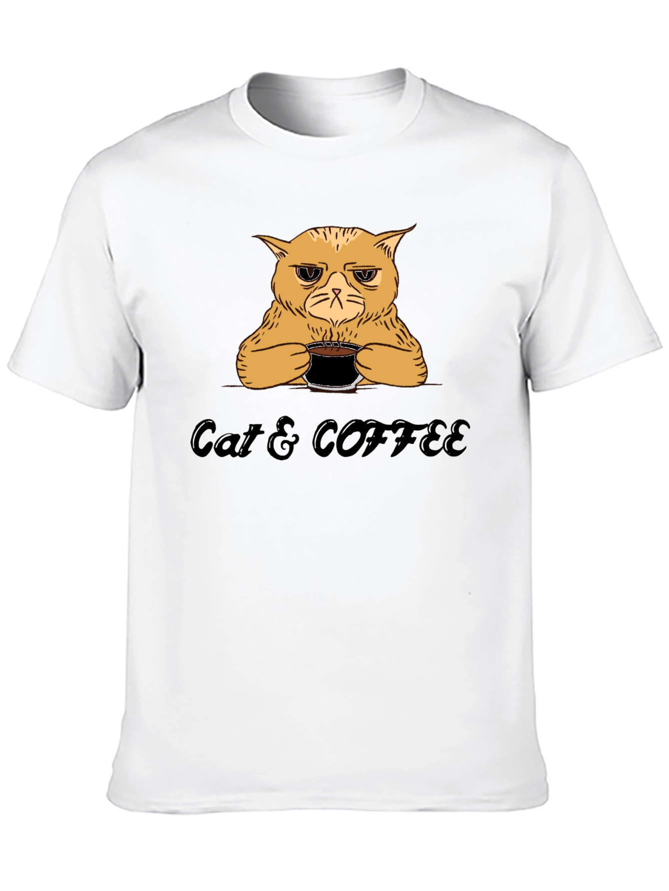 Cat & Coffee Graphic T-Shirt - Funny Novelty Tee